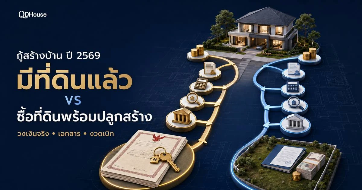 ยื่นกู้สร้างบ้านต้องทำอย่างไร? เปรียบเทียบกรณีมีที่ดินแล้วกับซื้อที่ดินพร้อมปลูกสร้าง ปี 2569